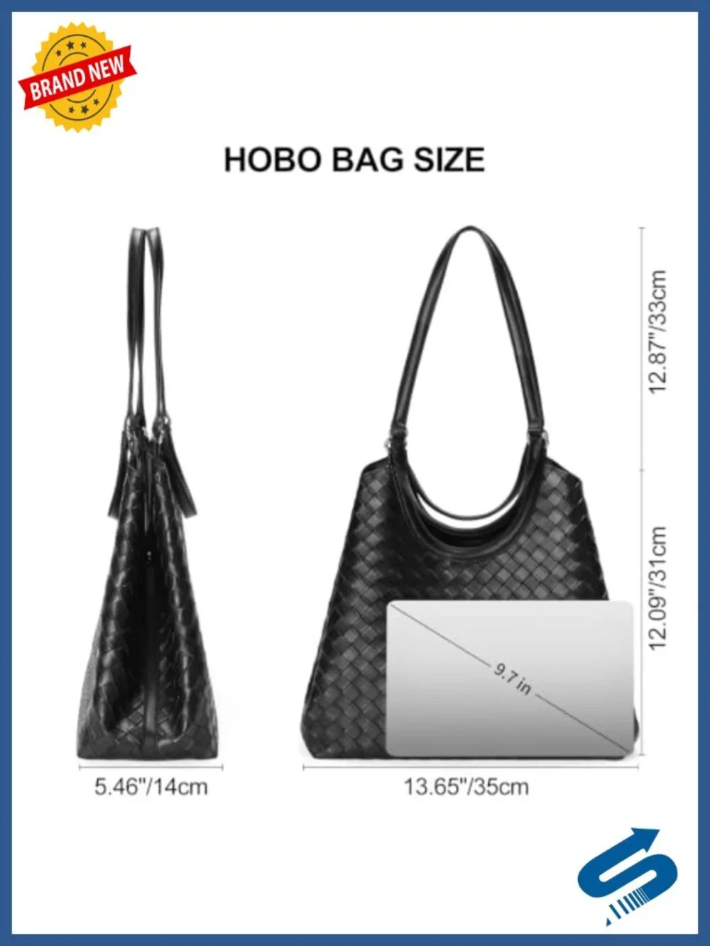 Woven Vegan Leather Shoulder Bag Tote 2Pcs with Clutch